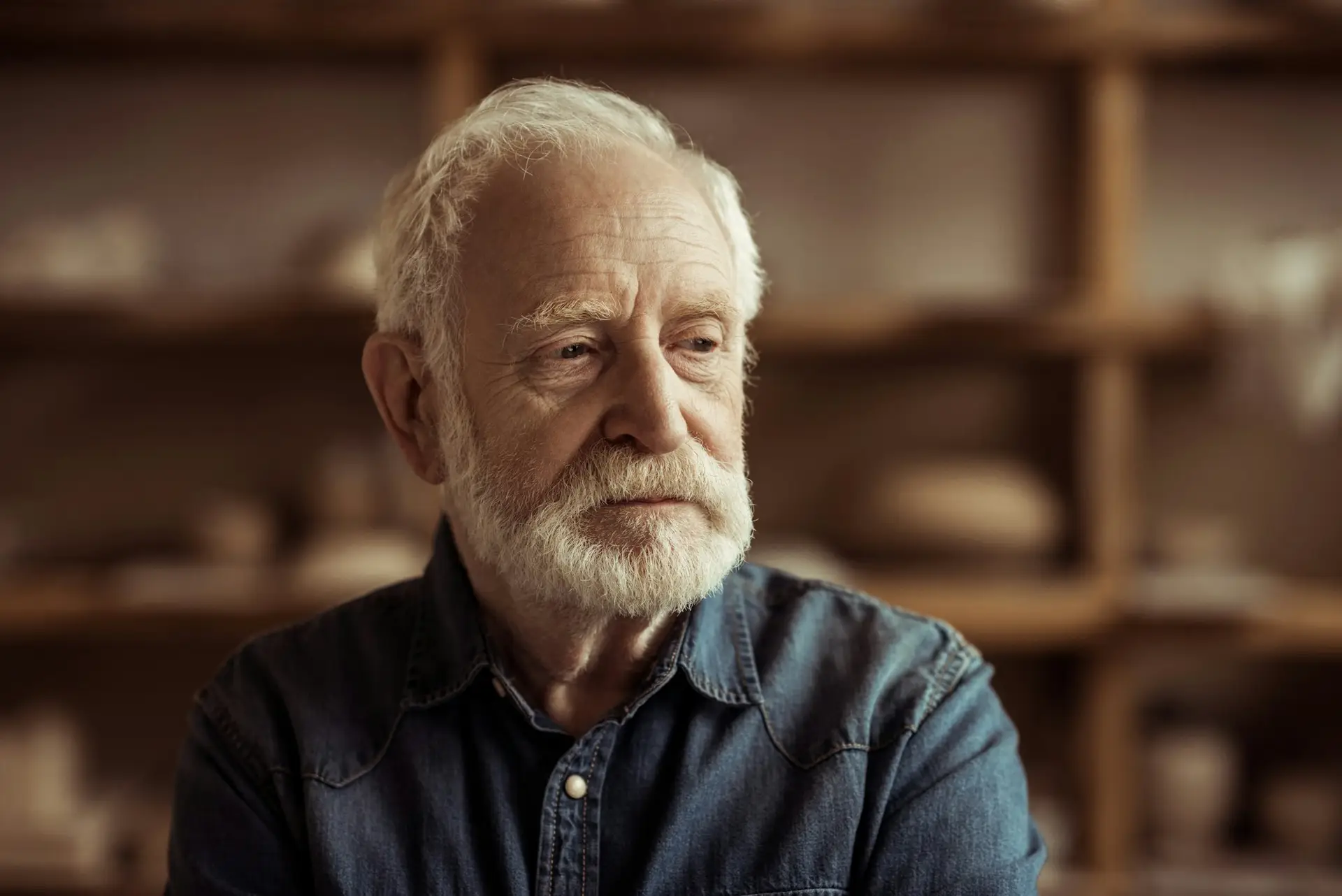 Portrait of senior potter at workshop