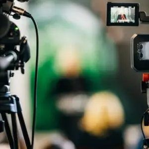 Cameras at a Live Media Conference.